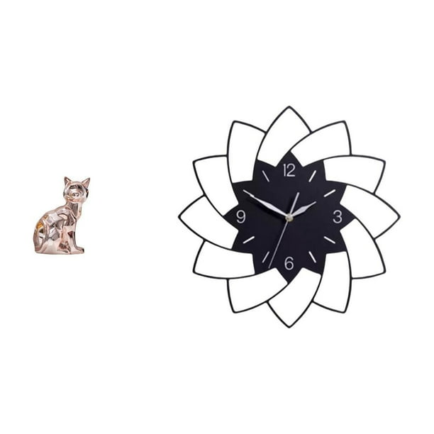 Figura de escritorio,Estatua de gato en estante,escritorio,oficina,decoración del hogar,Reloj de pared grande,Reloj de pared acrílico silencioso,sin tictac,Reloj de pared grande para
