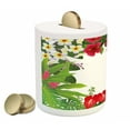 thumbnail image 2 of Leaf Piggy Bank, Hibiscus Plumeria Crepe Gingers Anthurium Leaves Frame Image Print, Ceramic Coin Bank Money Box for Cash Saving, 3.6" X 3.2", Hot Pink White, by Ambesonne, 2 of 4