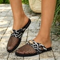 thumbnail image 2 of Rokment Womens Metallic Buckles Dressy Mules Backless Sandals Fashion Casual Leopard Leather Fishnet Mesh Patchwork Closed Toe Flat Slip on Summer Shoes Black Size 6.5, 2 of 6