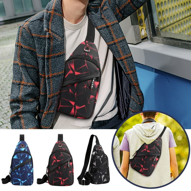 Bolsa de pecho para hombres para viajes y exteriores - Bolsa mensajera ligera de nailon con jack para auriculares y almacenamiento en varias capas