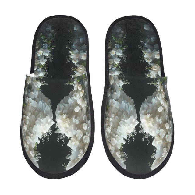 Fotbe Floral Angelic White Wings Pantuflas Peludas para Mujer con Estampado, Zapatillas de Peluche, Zapatos de Invierno para Casa, Uso Interior y Exterior-Medium