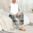 thumbnail image 4 of YueHuiYing Men's Pajamas Set 2 Piece Long Sleeve T-Shirt Loungewear Long Plaid Pants with Pocket, 4 of 7