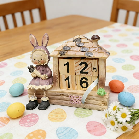 EGNMCR Easter Decorations, Easter Ornaments, Easter Gifts Easter Tabletop Calendar Reused Calendar Crafts Desktop Decoration Wooden Ornaments Combination Building Block Calendar Wooden calendar