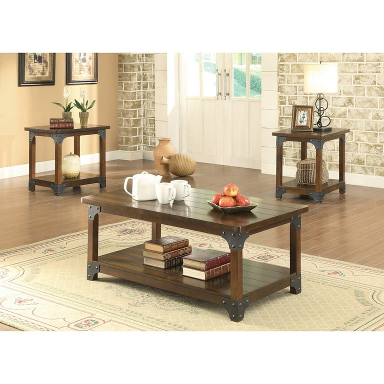 Coaster furniture 3 piece 2024 glass top coffee table set