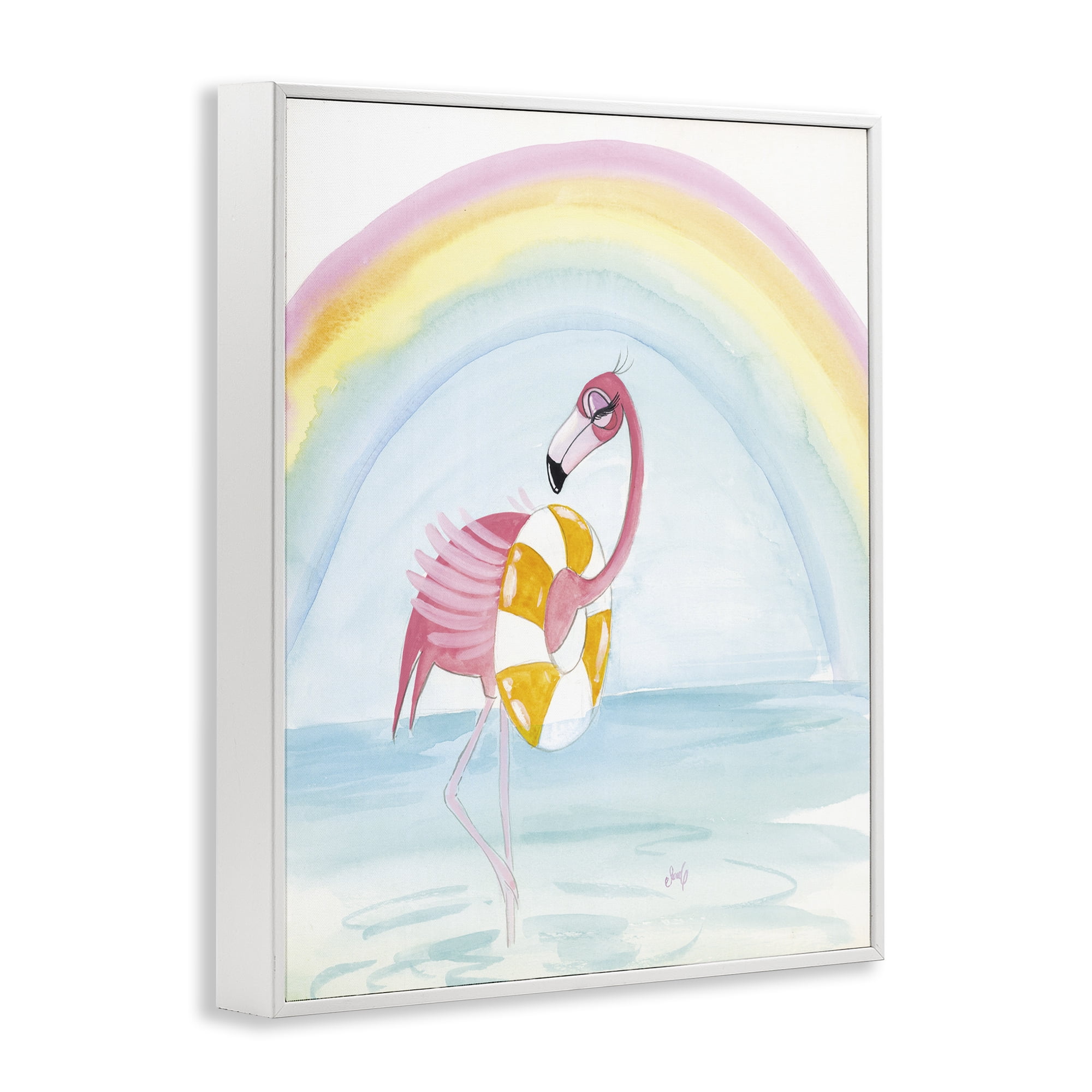 Stupell Industries Summer Beach Flamingo Coastal Painting White Framed Art Print Wall Art, 24 x 30