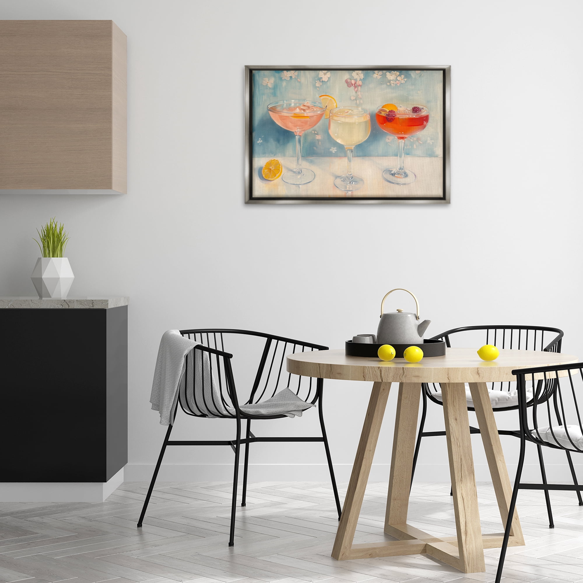 Stupell Industries Fun Fruity Cocktails Food & Beverage Painting Gray Floater Framed Canvas Art Print Wall Art, 31 x 21
