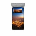 thumbnail image 2 of Landscape Bedding Set with Sheet & Covers, City at Night Time Twilight Skyline Panoramic View over Mountaintop Print, Printed Bedroom Decor 2 Shams, 4 Sizes, Brown Orange Blue, by Ambesonne, 2 of 3