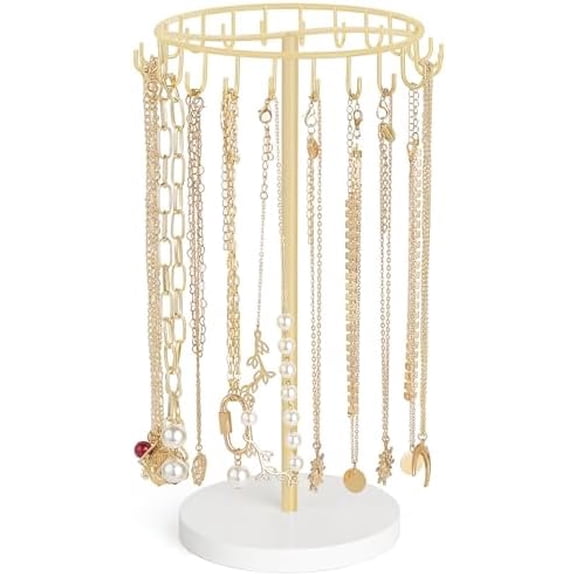 Necklace Holder Metal Jewelry Display Stand Necklace Organizer with 22 Hooks for Storage and Hanging Bracelet Keychain Home Room Decor for Women,Gold