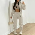 thumbnail image 2 of Gibobby Conjunto dama pants y sudadera afelpada Conjunto deportivo informal de piezas con capucha y estampado de diente de león para mujer(Caqui,G), 2 of 5