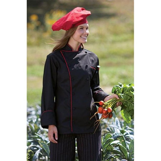 Uncommon Threads 0432-4802 Manteau de Chef Murano Noir avec Passepoil Rouge - Petit