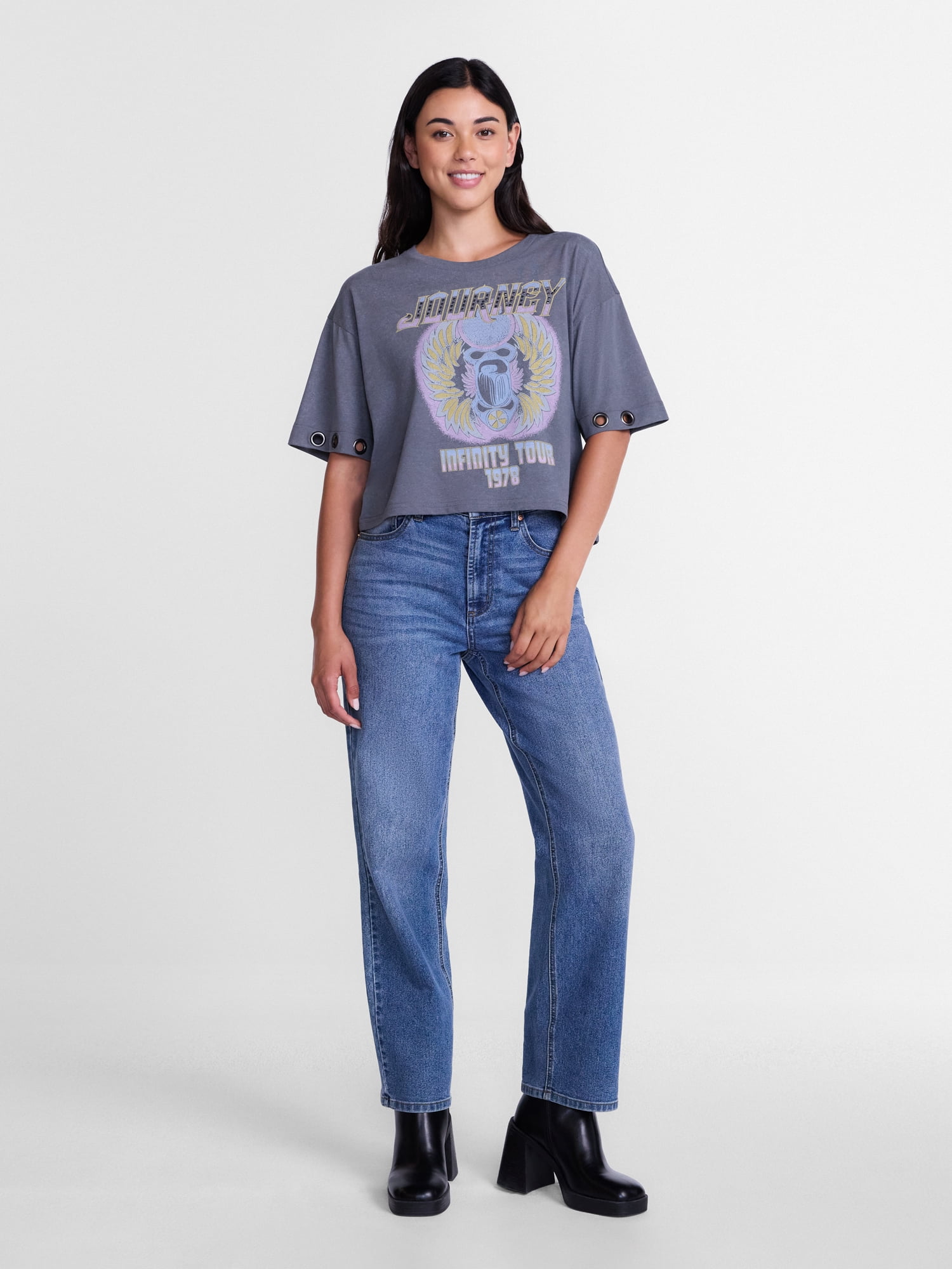 Journey Women's Cropped Front Back Graphic Band Tee, Sizes XXS-4X
