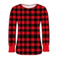 thumbnail image 4 of HOMBOM Womens Red T-Shirts Crew Neck Fall Long Sleeve Plaid Tops Puff Sleeve for Women, 4 of 6