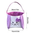 thumbnail image 3 of Dadiaei Easter Bunny Basket for Kids - Cotton Canvas Easter Egg Hunt Bag with Long Plush Ears, Rabbit Print Tote Gift Bag for Boys & Girls, Purple Easter Basket for Toddlers, 3 of 5