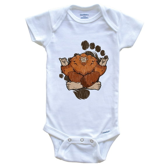 Bigfoot Yoga Baby Bodysuit - Sasquatch Meditating Baby Bodysuit, 0-3 months white