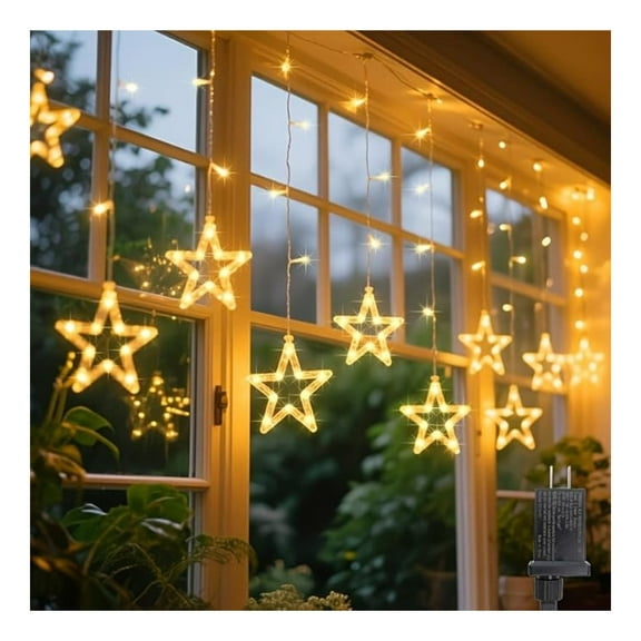 135LED Star Curtain String Lights, 10 Drops11 Modes Christmas Window Decorations, Warm White Holiday Lights for Backdrop, Wedding, Patio, Christmas Decorations