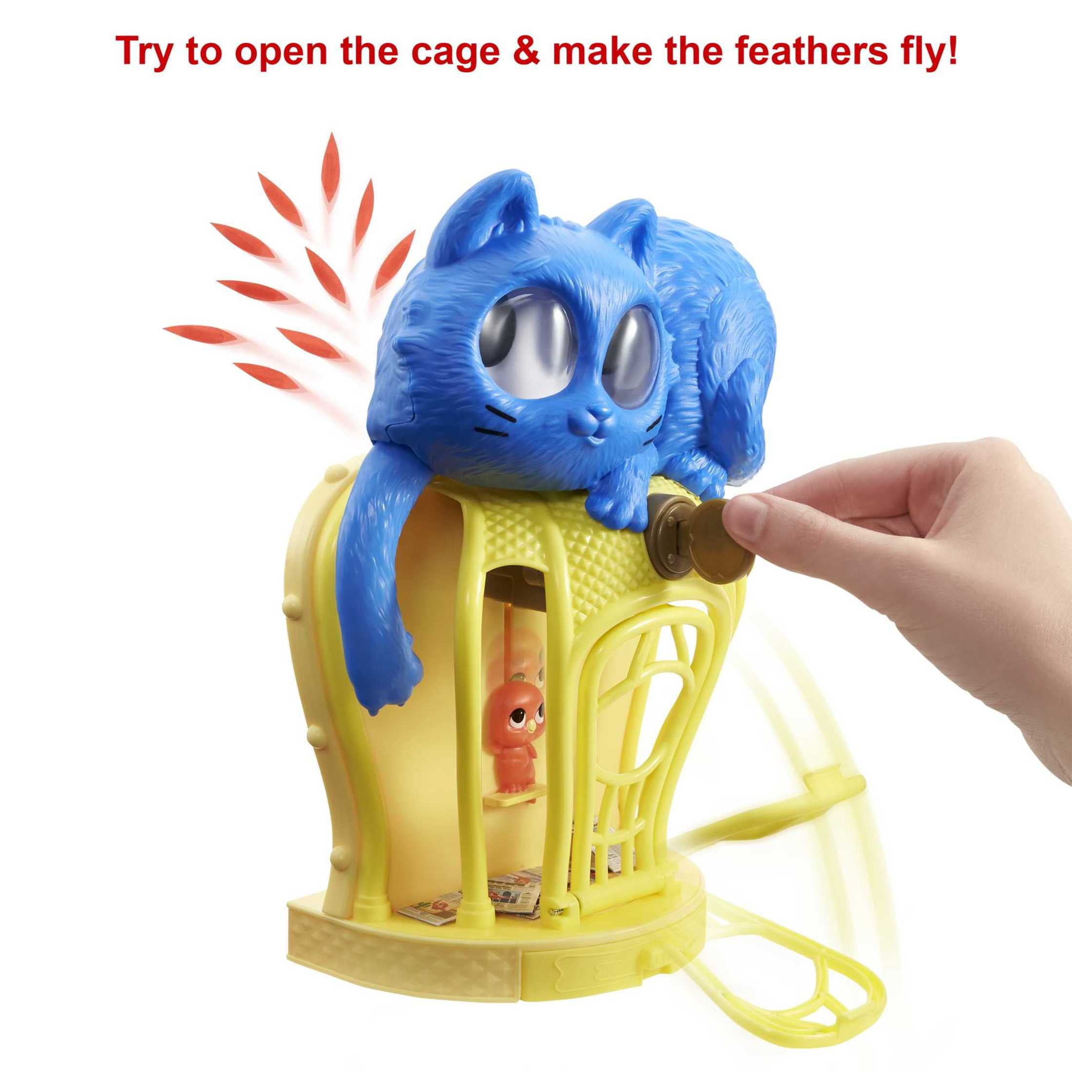 Flyin' Feathers Kids Game with Toy Cat & Bird in Birdcage & Keys for 2-4 Players