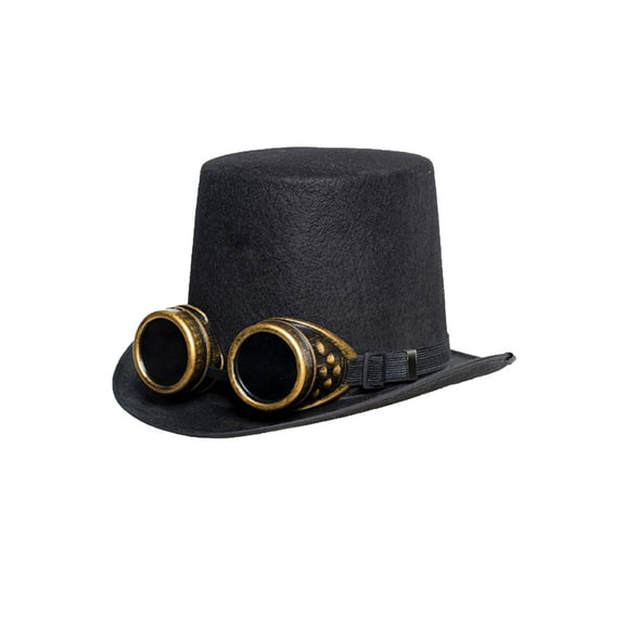 Adult Men's Steampunk Top Hat With Goggles Black