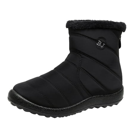 

GNEIKDEING Women Winter Water Proof Flat Zipper Keep Warm Snow Boots Comfortable Mid Boots Shoes Gift on Clearance