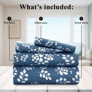 Lux Decor King Microfiber Bed Sheets - 4 Piece Floral Sheet Set, Soft Breathable Bedding, Wrinlkle Resistant, OEKO-TEX Certified, Navy Blue