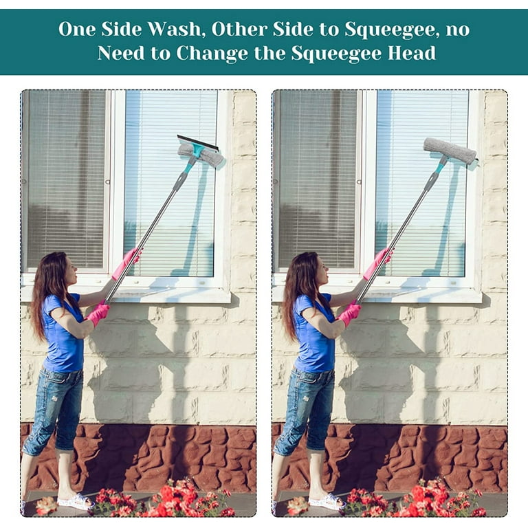 Window Cleaner 2 in 1 Window Cleaning Tool Kit with with Bendable Head,  64‘’ Telescopic Window Washing Equipment for Indoor/Outdoor Car Glass - 3  Pads