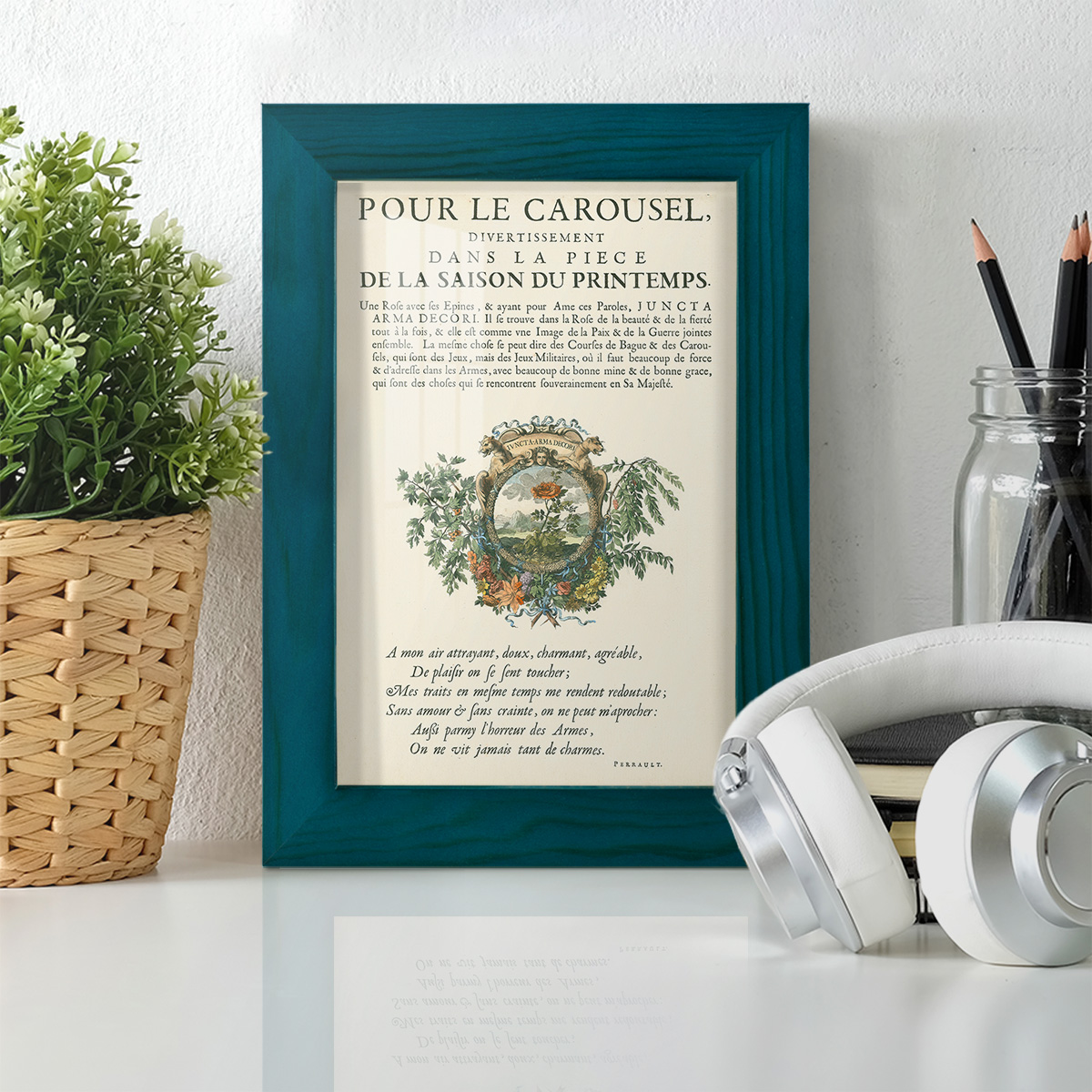 Printed Embellished Bookplate IV - Framed Print w/glass - Ocean Blue