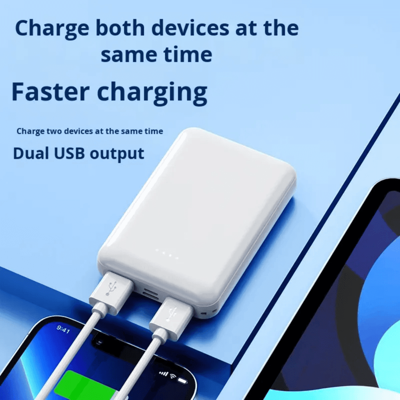 Universal Portable Power Bank 10,000mAh 30W, Dual USB Output Smart Charging with LED, White