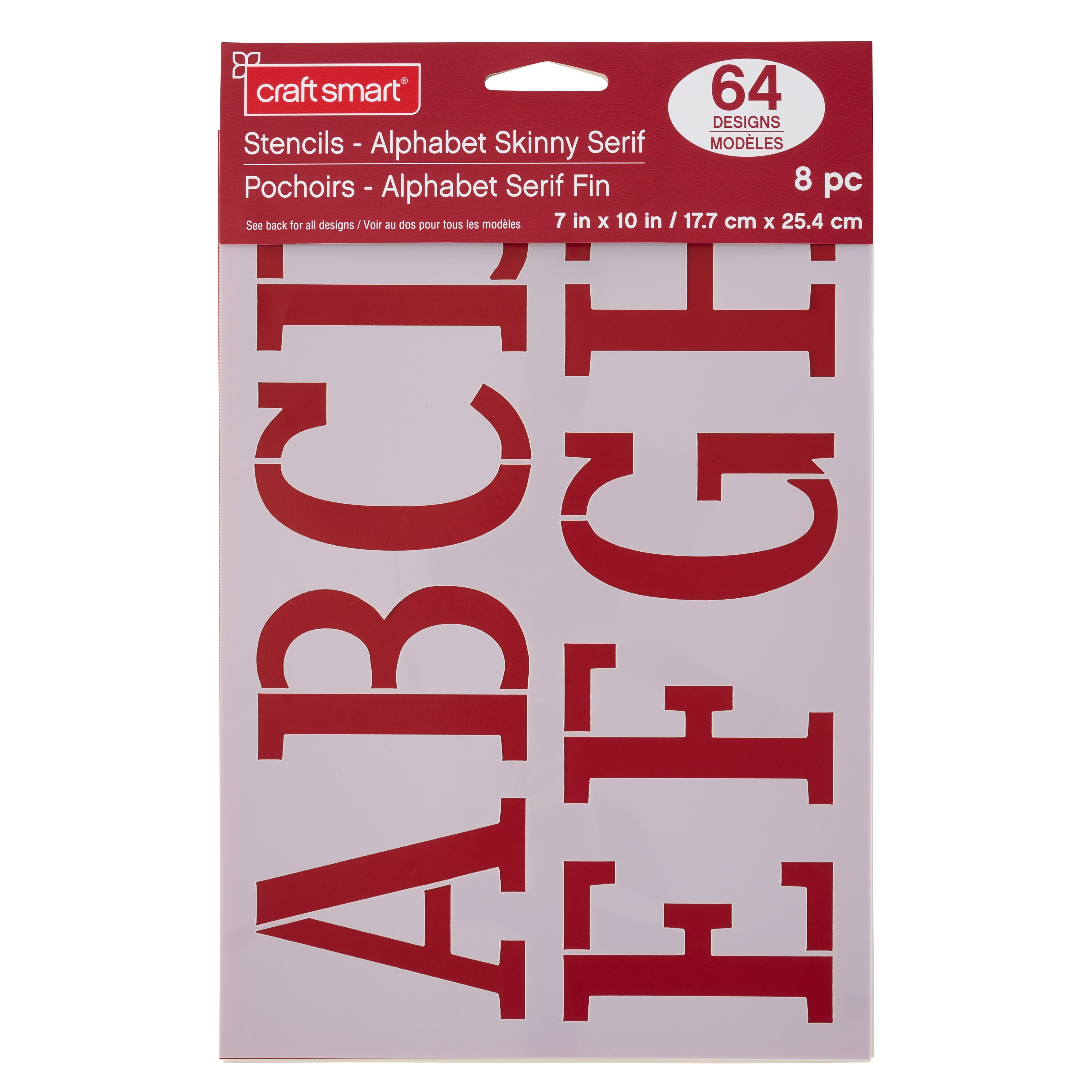 Craft Smart 3" Skinny Serif Alphabet Stencils - Reusable Plastic, 64 Designs per Pack, 8 Sheets Each - Ideal for DIY Crafts, Decor, Furniture & Gifts, 6 Pack