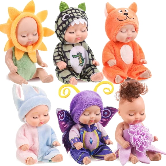 6 Pcs Mini Baby Dolls 4 Inch Easter Basket Dolls Tiny Reborn Cute Baby Dolls Lifelike Realistic Holiday Birthday Doll Gifts Set for Girls Toddlers Kids Basket Stuffers(Classic)