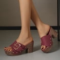 thumbnail image 5 of SACFOF Women's Slide Heeled Sandals Opened Square Toe Chunky Block Heel Slippers with Buckle Slip on Long Womens Slippers, 5 of 6