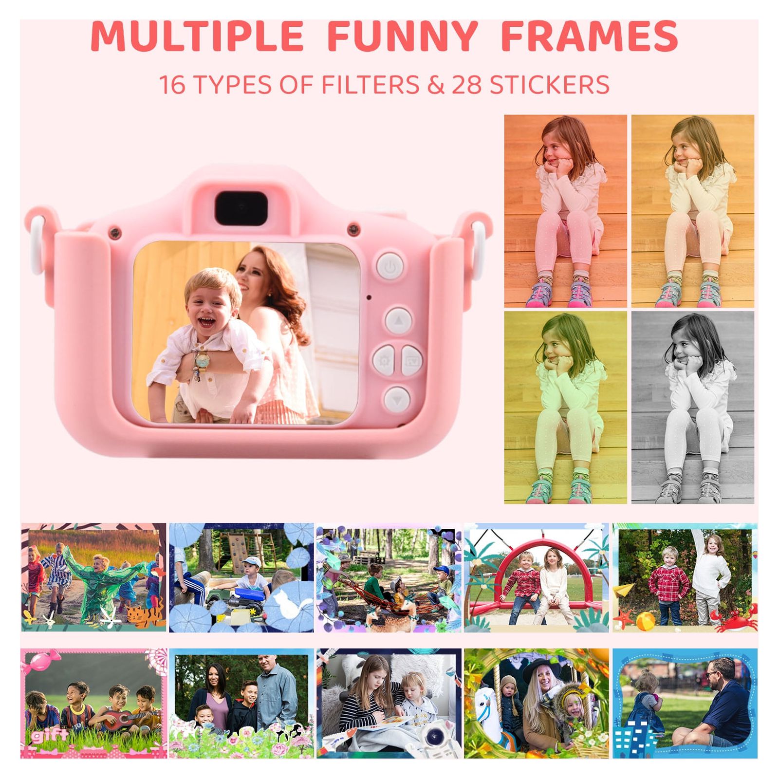 Wisairt Kids Digital Camera 1080P with 32GB SD Card, Pink photo 4