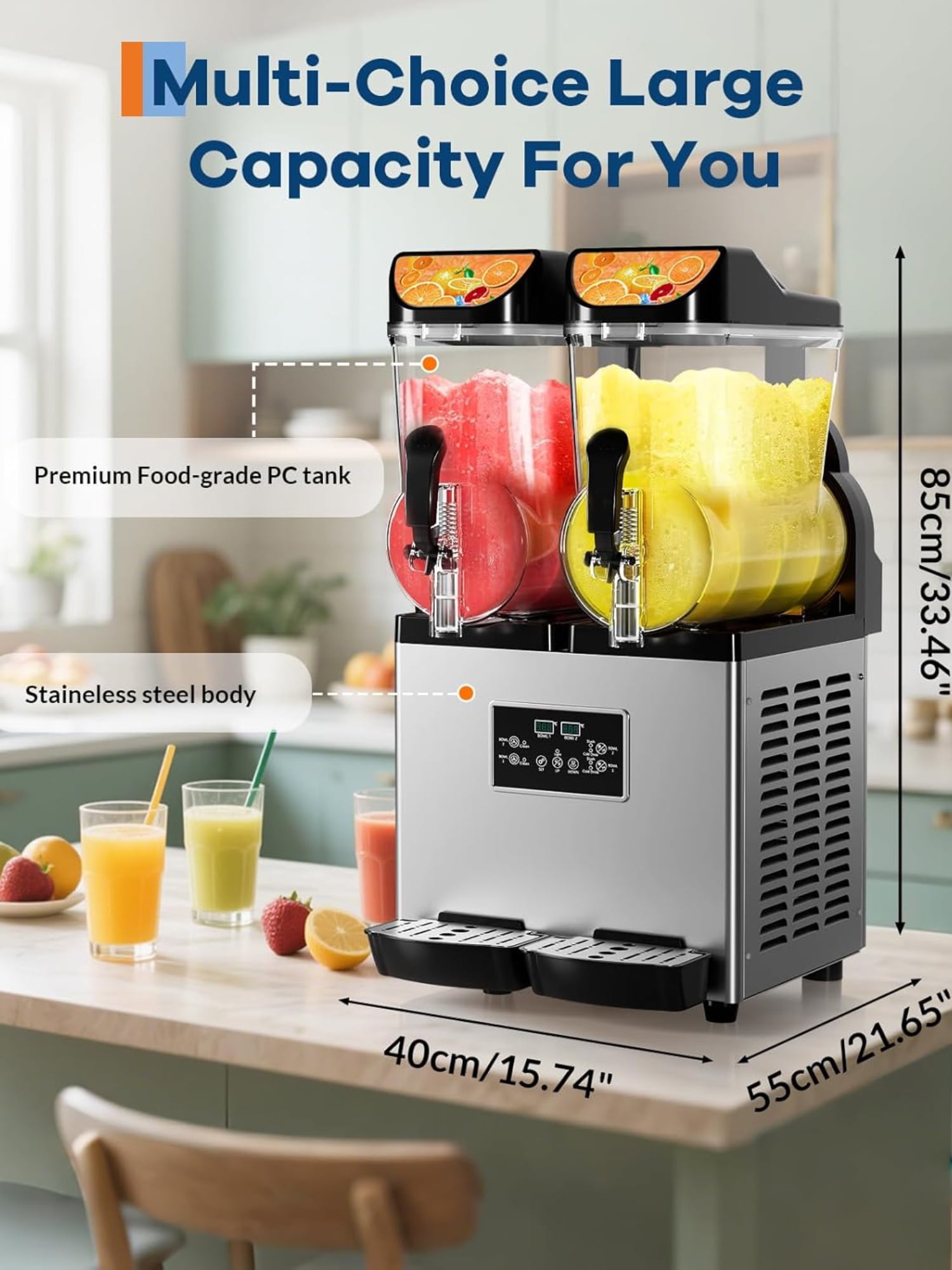 Garvee Commercial Slushy Machine with Self-Cleaning, 8Gal Frozen Drink Machine for Home, Restaurants, 900W, Black & Silver