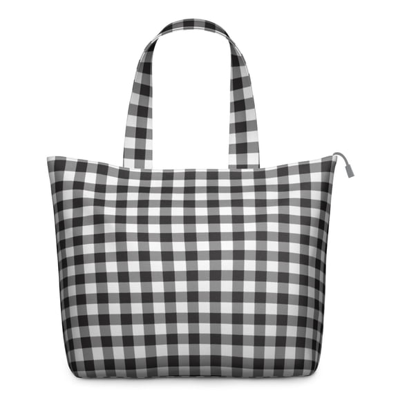 Large Capacity Plaid Weekender Bag with Zipper Closure - Vintage Checkered Travel Tote for Women, Durable Handles & Interior Pockets