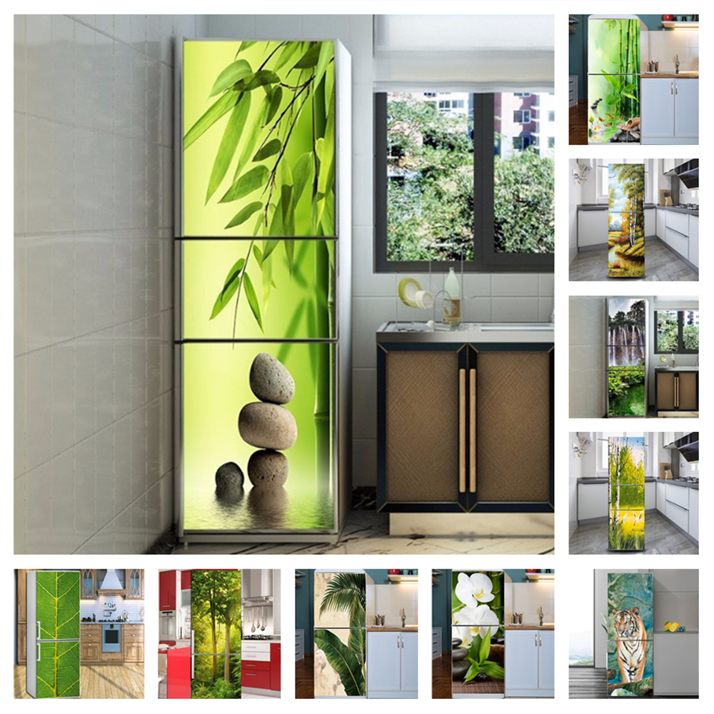 Vinyl Fridge Stickers Door Cover Refrigerator Wallpaper Bamboo Plant Up ...