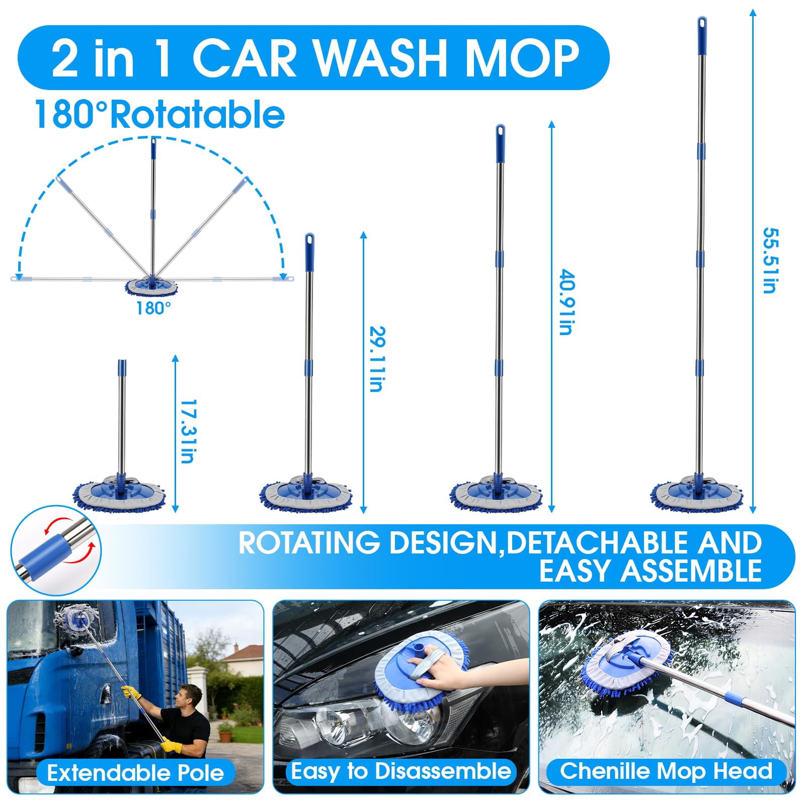 Multifunctional Blue Car Detailing Cleaning Kit, Car Wash Set with Foam Sprayer, Long Handle Wash Brush and Foldable Bucket, Ideal Car Washing Gift for All Car Owners