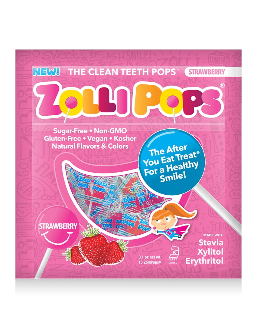 Zollipops Strawberry, Clean Teeth AntiCavity Lollipops, 3.1 Oz
