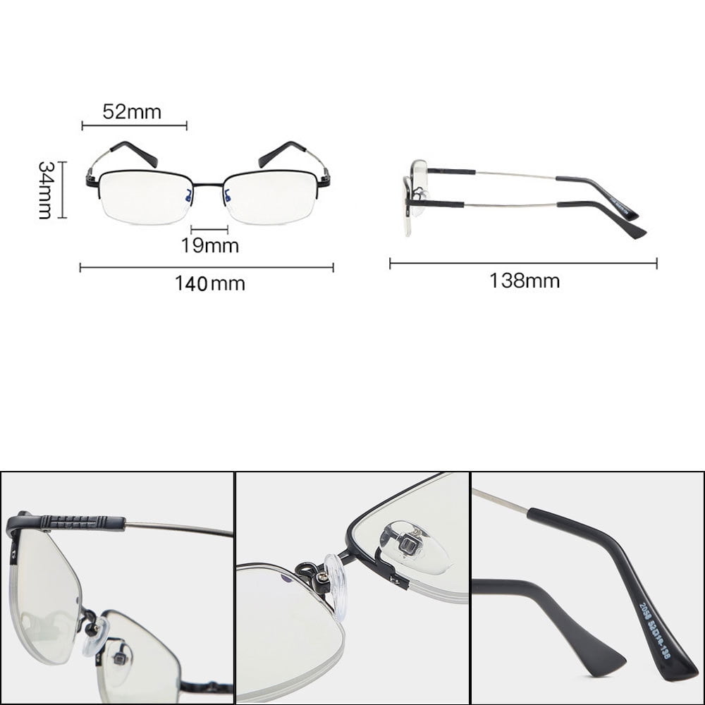 3 Pairs of Super Elastic Memory Ultralight Metal Readers Anti-Blue Light Half Rimless Rectangle Silver Reading Glasses +3.00 for Men
