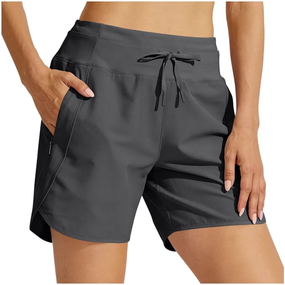 Nkmbld Women's Shorts High Waist Side Zipper Pocket Summer Fitness Casual Yoga Shorts