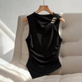thumbnail image 6 of Mifsaly Womens Sleeveless Halter Neck Tops Elegant Asymmetric Ruched Tank Top Metal Ring Shoulder Pleated Cami Blouse Summer Party Going Out Shirts Black,M, 6 of 8