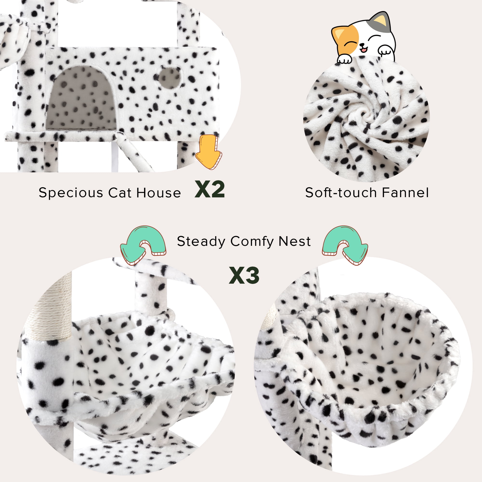 Einfach 81" Multi-Level Tall Cat Tree Tower, Larger Cat Condo with Hammock, Cozy Pussycat Perches, Sisal Scratching Posts, Black & White Spotted