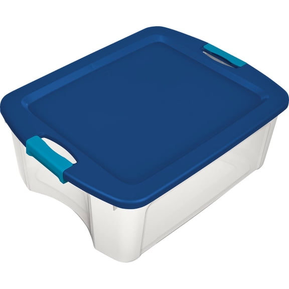 Sterilite Clear/Blue Storage Tote 23 5/8 in x 18 5/8 in x 9 1/4 in H, 1 PK — Home & Garage Storage, Stackable Design