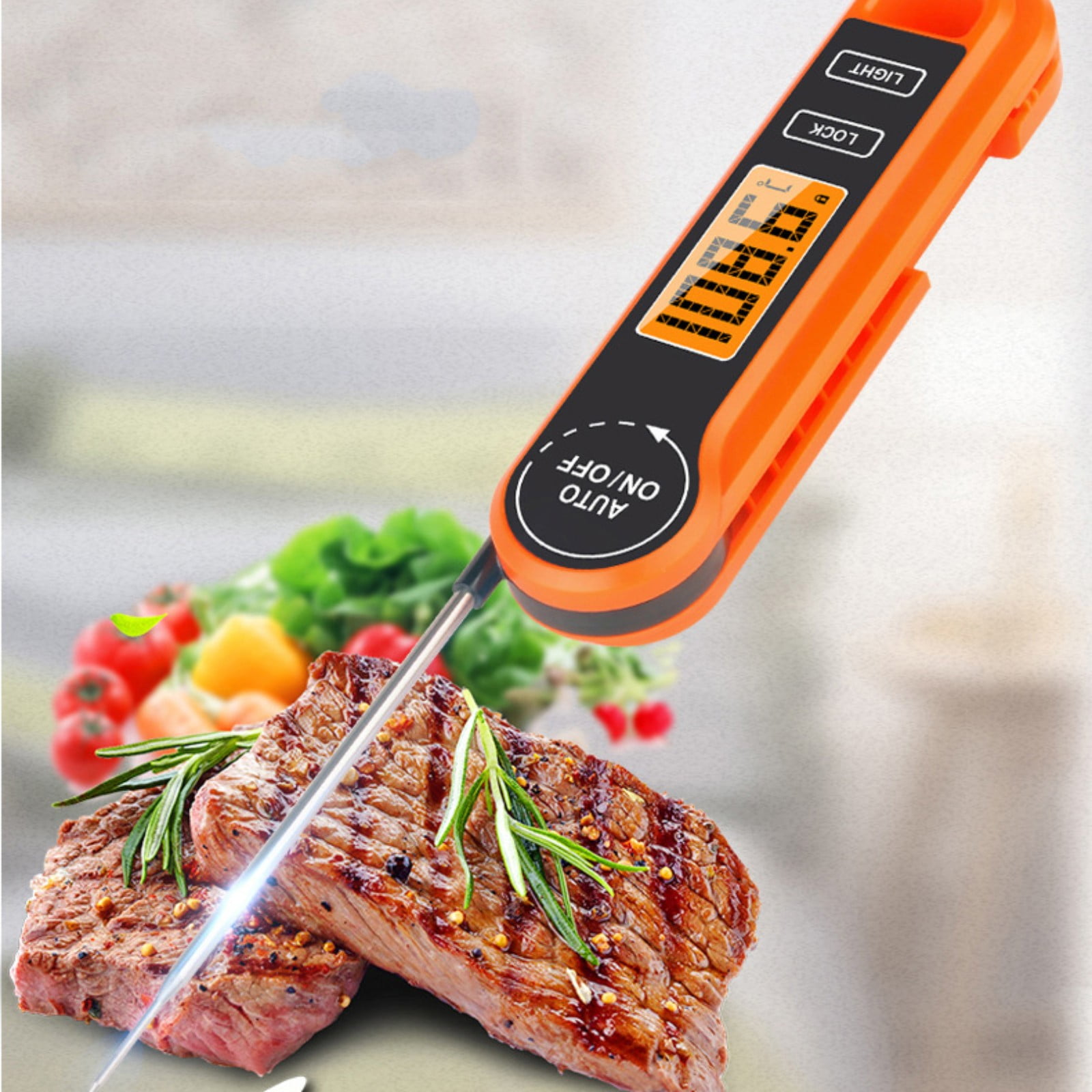 Digital Meat Thermometer Instant Read Thermometer Waterproof with Folding Stick Magnetic Back and Backlit Display for Outdoor Grilling Bbq Cooking Baking Orange 1 Pack