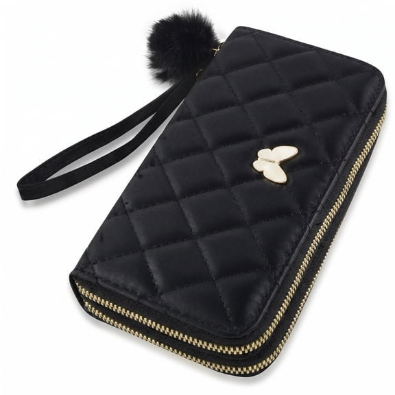 Womens Wristlet Wallets, PU Leather Clutch Double Zipper Credit Card Wallet with Multi Card Slots