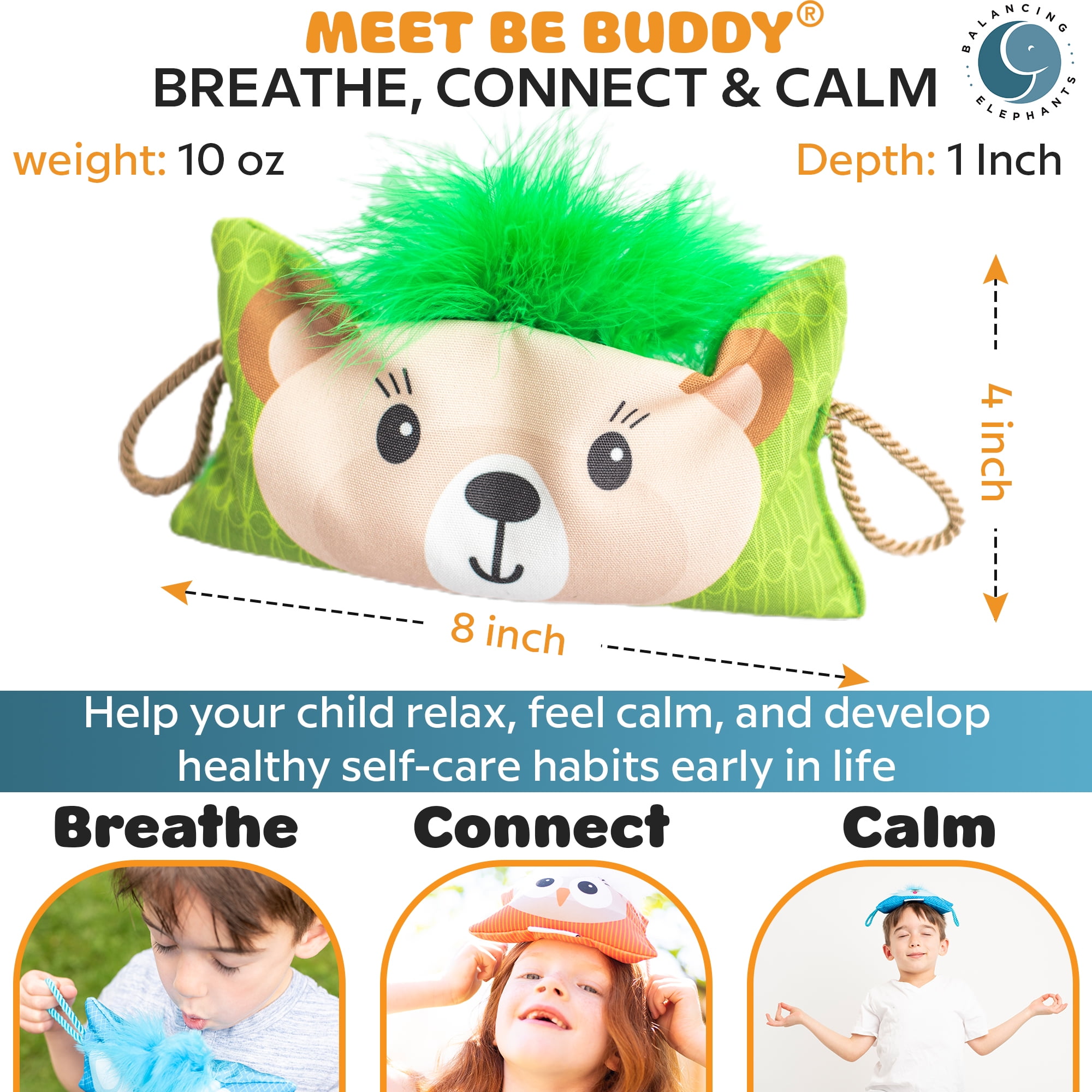 BE Buddy Multi-Sensory Weighted Stuffed Animal, Diaphragmatic Breathing Pillow & Lavender-Scented Eye Pillow for Kids | Calming Sensory Toys - Anxiety Relief, Stress Management | Blue