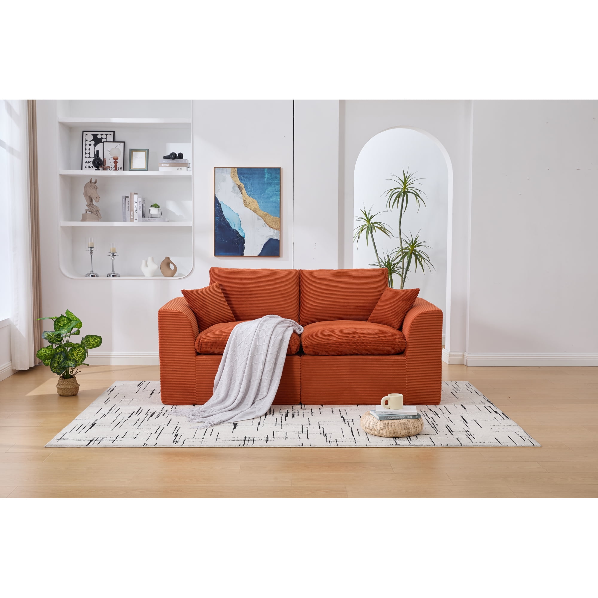 Leumius 80" Cloud Couch,Modern 2 Seater Sofa with Pillow,Upholstered Corduroy Fabric Modern Loveseat for Living Room Bedroom Apartments Dorms,No Assembly Required,Orange