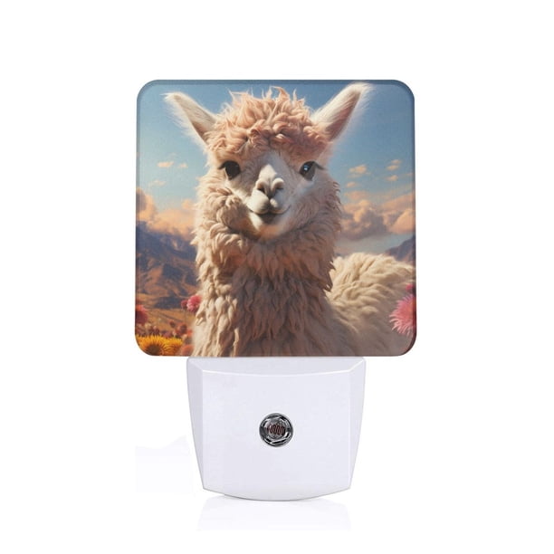 Balery Fluffy Alpaca Mountain Meadow Luz Nocturna LED con Sensor Automático, Enchufe con Sensor Crepuscular, Luz Suave de 0.5W para Dormitorio, Pasillo, Baño-US