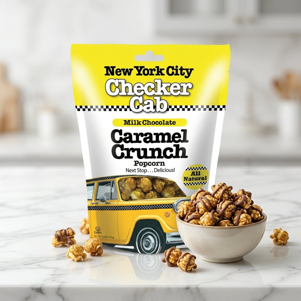 Sugar Plum Chocolates NYC Checker Cab Popcorn Gourmet Milk Chocolate Caramel Crunch 3 Bags 18 oz Total