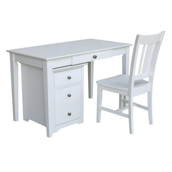 International Concepts Solid Wood Desk with Two Drawer File Cabinet in Beach White