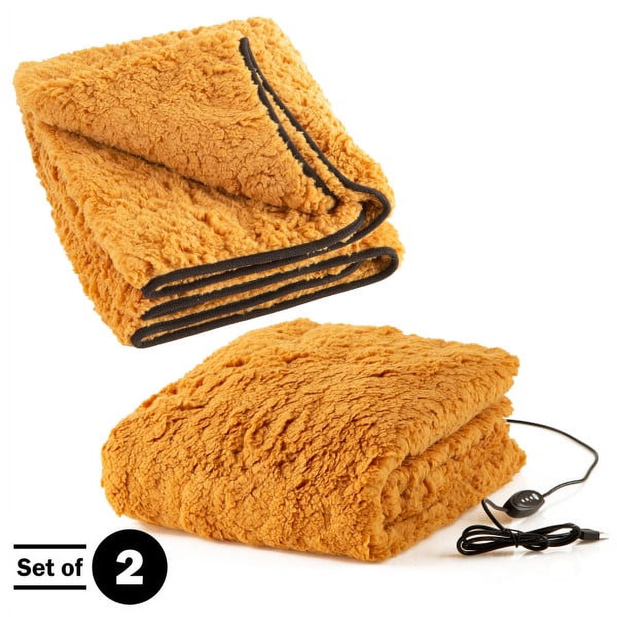 Stalwart Heated Blanket 2-Pack - USB-Powered Sherpa Throw Blankets for Travel, Home, Office, or Camping - Bronze