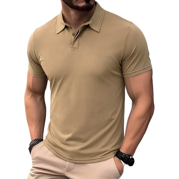 DayScoop Men's Solid-Color T-Shirts Casual T Shirts Summer Fashion Turndown Collar Buttoned Short Sleeve Tops Tees