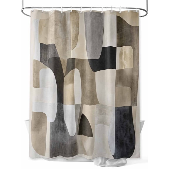 Fsddascl Black Brown Geometric Shower Curtain Set - 66" x 72" Washable Bathtub Curtain with 12 Hooks, Modern Abstract Textured Waterproof Fabric Stall Shower Curtains for Bathroom/Bathtub Décor